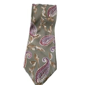 Oscar de la Renta Couture Collection Silk Tie Paisley Olive Purple 56" Made...